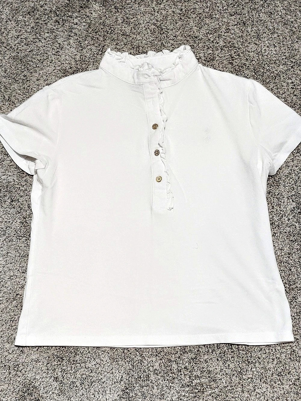 Jean-Pierre Klifa Ruffled Collar Short Sleeve Top in White Size Medium